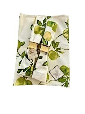 Waterford Linens Table Sets for 2:  Placemats Napkins, Holders Green Apples NWT
